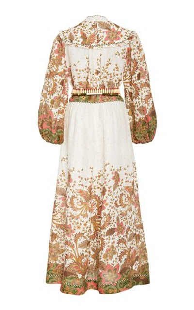 Shop Zimmermann Empire Belted Printed Linen Maxi Dress