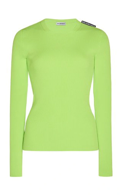 Shop Balenciaga Logo-detailed Ribbed-knit Top In Green