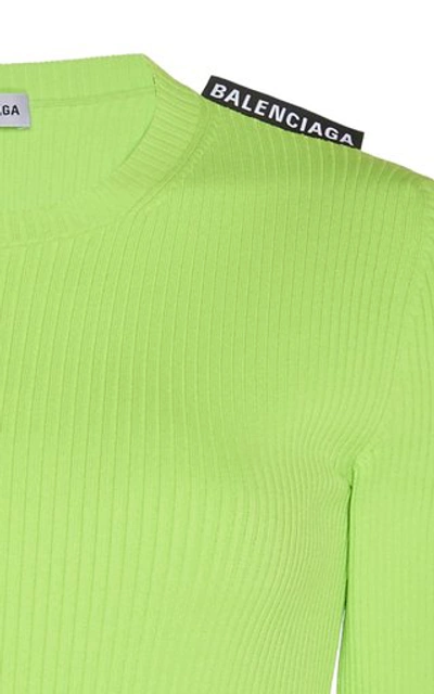 Shop Balenciaga Logo-detailed Ribbed-knit Top In Green