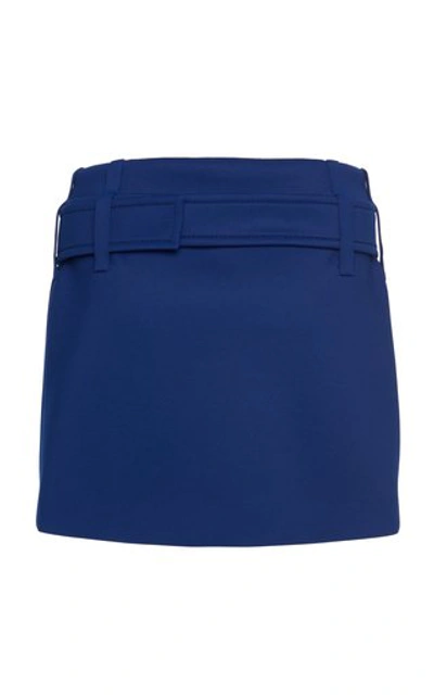 Shop Prada Belted Ruffle Stretch-jersey Mini Skirt In Blue