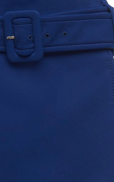Shop Prada Belted Ruffle Stretch-jersey Mini Skirt In Blue