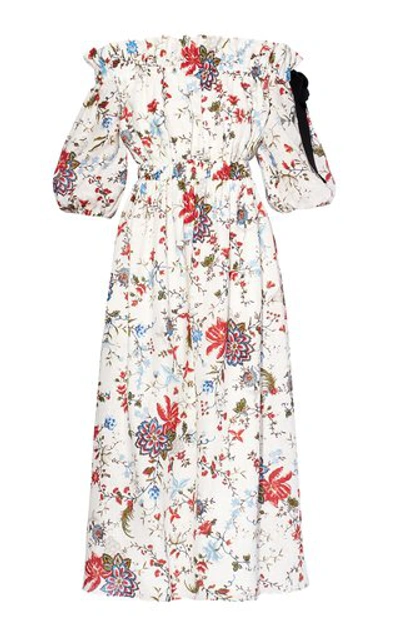 Shop Erdem Women's Augustus Floral Linen Off-the-shoulder Midi Dress