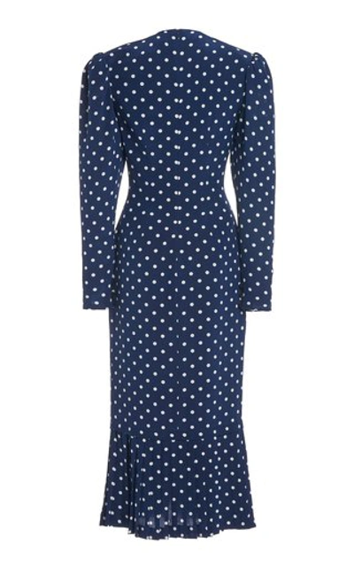 Shop Alessandra Rich Women's Velvet-trimmed Polka-dot Silk Midi Dress In Blue