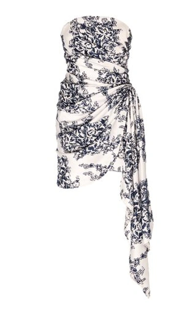 Shop Oscar De La Renta Asymmetric Floral-print Jersey Mini Dress In White