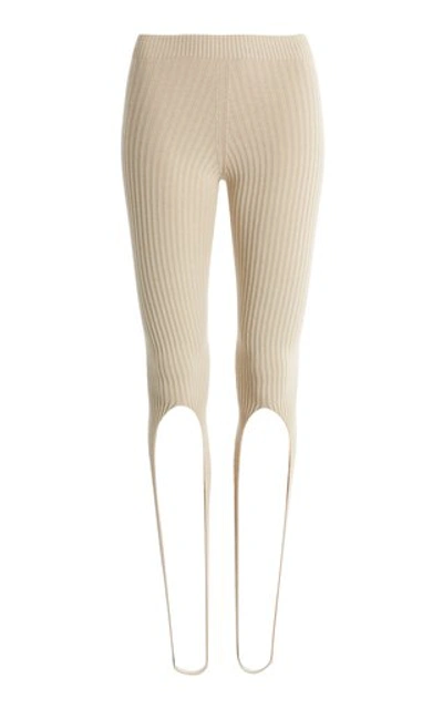 Shop Jacquemus Albi Ribbed-knit Stirrup Pants In Neutral