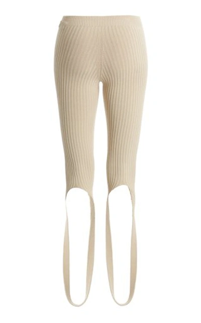 Shop Jacquemus Albi Ribbed-knit Stirrup Pants In Neutral