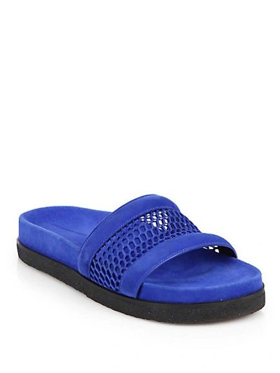 Shop Alexander Wang Jac Airtex Suede And Mesh Slide Sandals In Blue