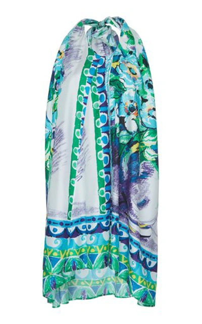 Shop Prada Floral-print Silk-satin Twill Halter Mini Dress