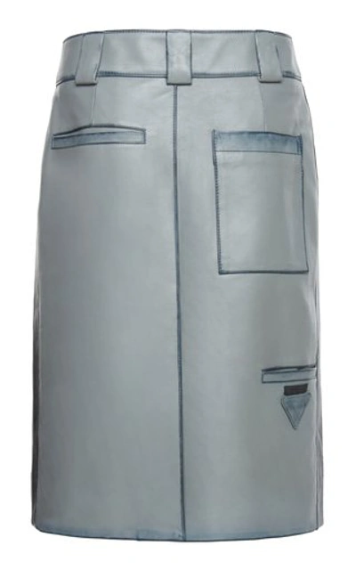 Shop Prada Leather Skirt In Grey