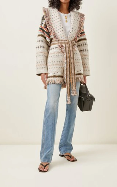 Shop Alanui Lost In A Forest Fringed Embroidered Cashmere Cardigan In Multi