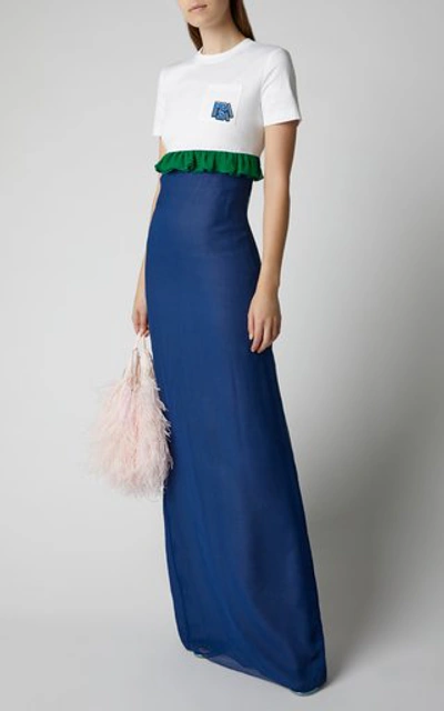 Shop Prada Silk-chiffon Maxi T-shirt Dress In Blue