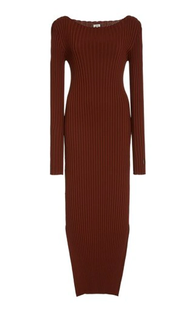 Shop Totême Orville Rib-knit Midi Dress In Brown