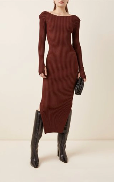 Shop Totême Orville Rib-knit Midi Dress In Brown