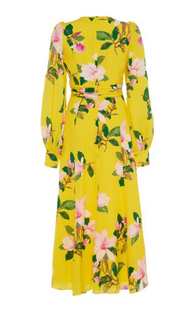 Shop Andrew Gn Floral Silk Midi Dress In Yellow