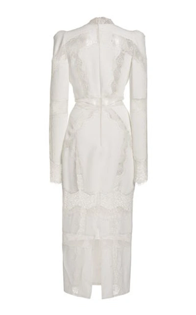 Shop Zuhair Murad Lace-trimmed Cady Midi Dress In White