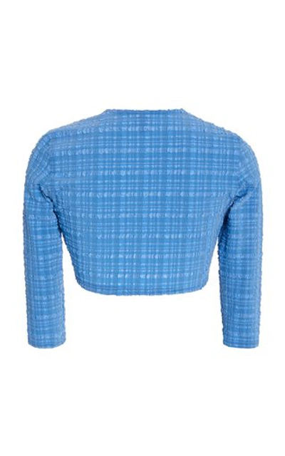 Shop Lisa Marie Fernandez Cropped Seersucker Cardigan In Blue