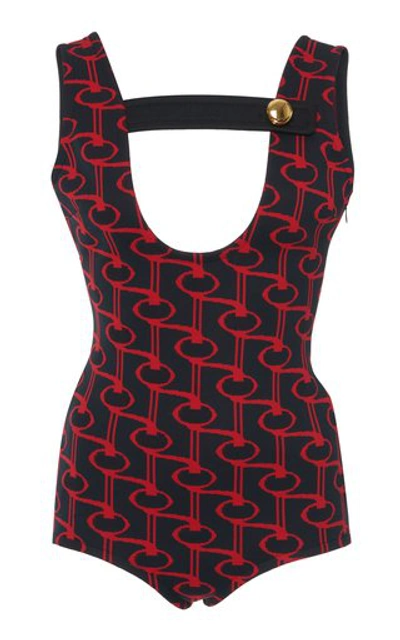 Shop Prada Button-detailed Intarsia-knit Bodysuit In Print