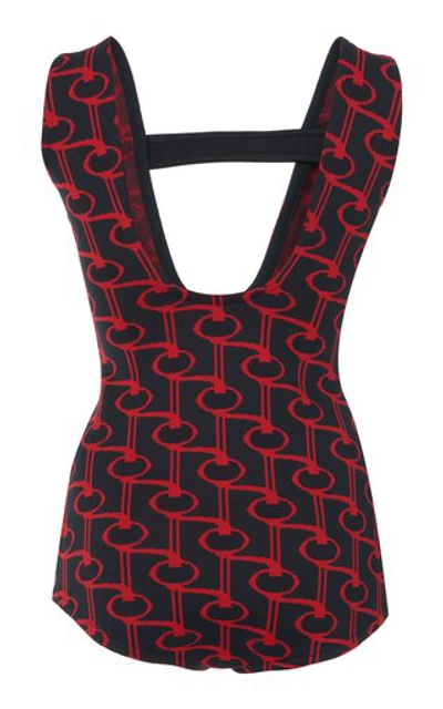Shop Prada Button-detailed Intarsia-knit Bodysuit In Print
