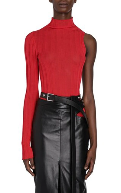 Shop Boyarovskaya Asymmetric Single-sleeve Knit Top In Red