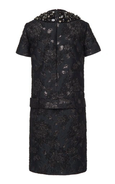 Shop Prada Belted Embellished Brocade Mini Shift Dress In Black