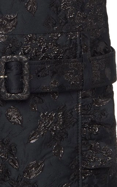 Shop Prada Belted Embellished Brocade Mini Shift Dress In Black