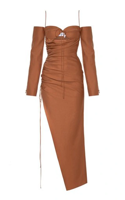 Shop Aleksandre Akhalkatsishvili Women's Off-the Shoulder Tie-detail Asymmetric Dress In Orange