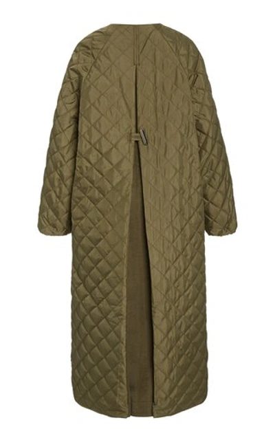 Shop Ganni Quilted Recycled Nylon Coat In Green