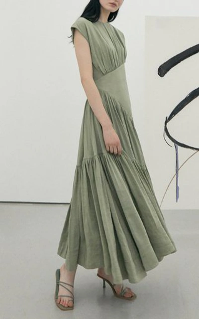 Shop Aje Women's Reflection Tiered Linen-blend Maxi Dress In Green