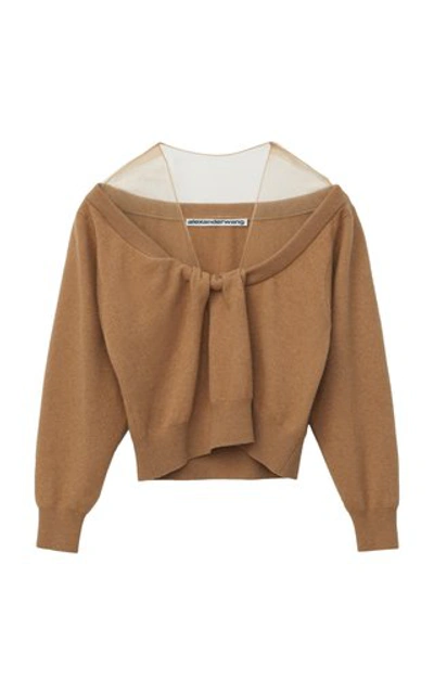 Shop Alexander Wang Illusion-neck Wool-blend Cropped Sweater In Neutral