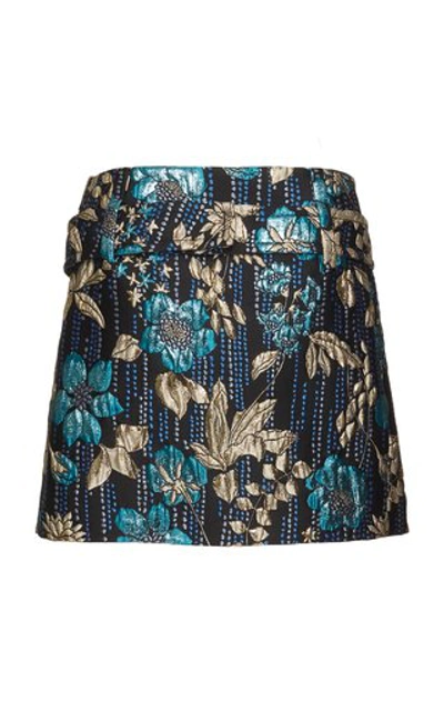 Shop Prada Belted Metallic Floral Brocade Mini Skirt