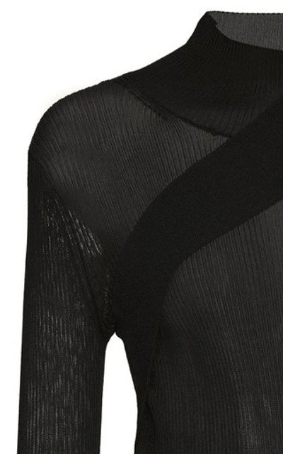 Shop Peter Do Seatbelt Ribbed-knit Mesh Sweater In Black