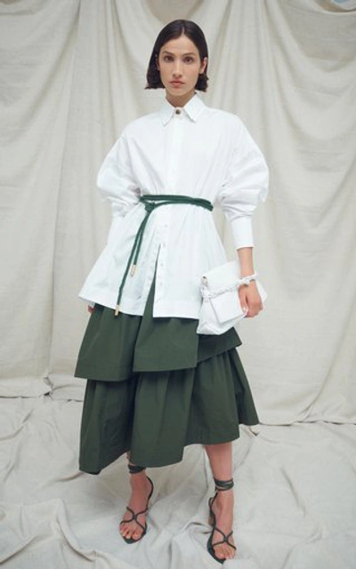 Shop Aje Interlace Crepe Midi Skirt In Green