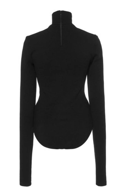 Shop Bottega Veneta Cutout Turtleneck Stretch-wool Crepe Bodysuit In Black