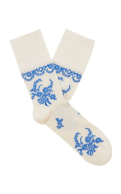 Shop Simone Rocha Lace-accented Ankle Socks In White