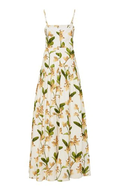 Shop Agua By Agua Bendita Lima Jardin Floral-print Linen Maxi Dress In White