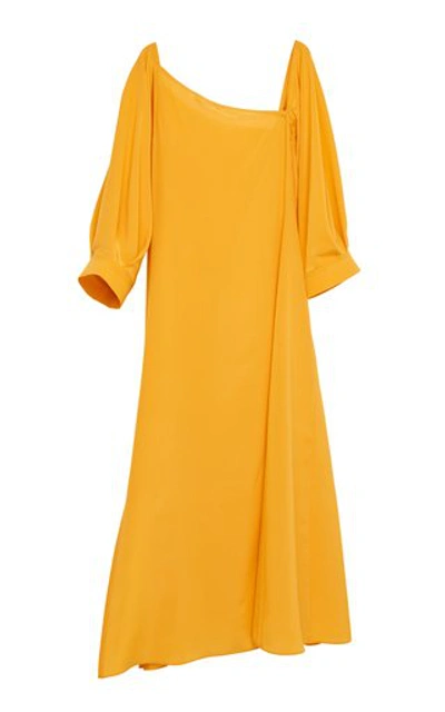 Shop Dorothee Schumacher Women's Fluid Volumes Convertible Silk Midi Dress In Yellow,black