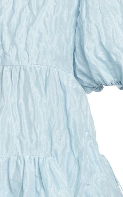 Shop Cecilie Bahnsen Libby Puffed-sleeve Cloque Midi Dress In Blue