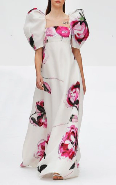 Shop Carolina Herrera Floral Silk Maxi Dress