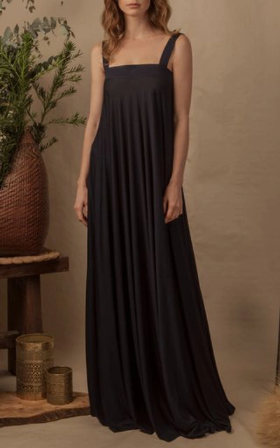 Shop Andres Otalora Narciso Sleeveless Stretch Crepe Maxi Dress In Brown