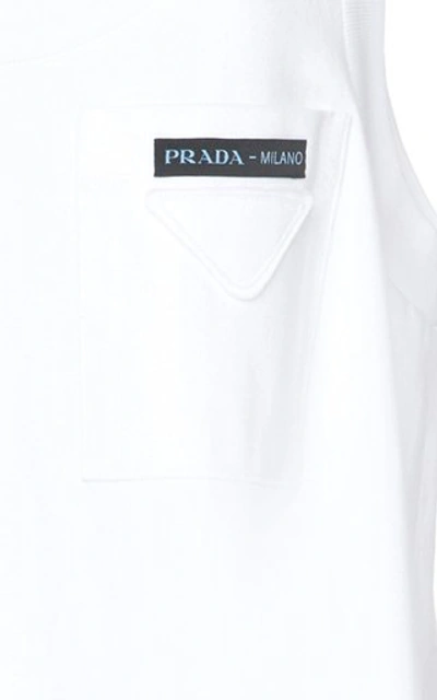 Shop Prada Satin Bow-detailed Cotton-jersey Mini Dress In White