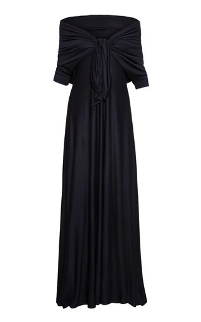Shop Andres Otalora Women's Violeta Off-the-shoulder Stretch-cotton Maxi Dress In Navy