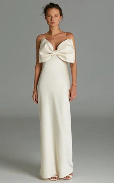 Shop Anna October Bow-embellished Satin Maxi Dress In White