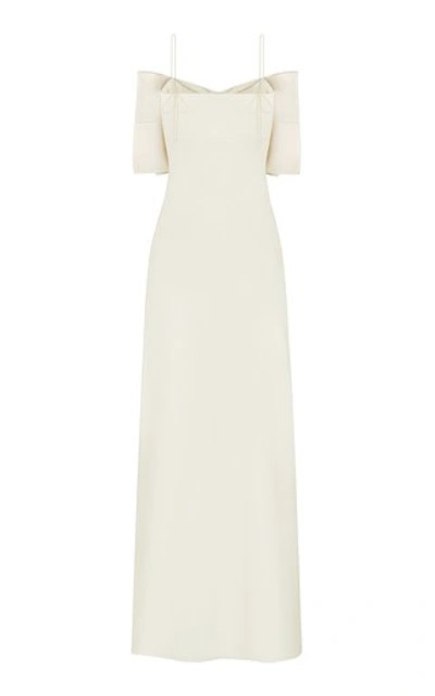 Shop Anna October Bow-embellished Satin Maxi Dress In White