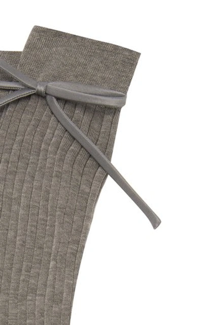 Shop Prada Bow-detailed Rib-knit Knee Socks In Grey