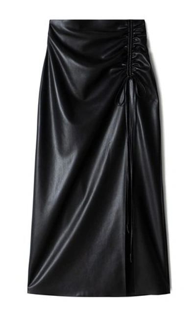 Shop Nanushka Malorie Ruched Faux-leather Skirt In Black