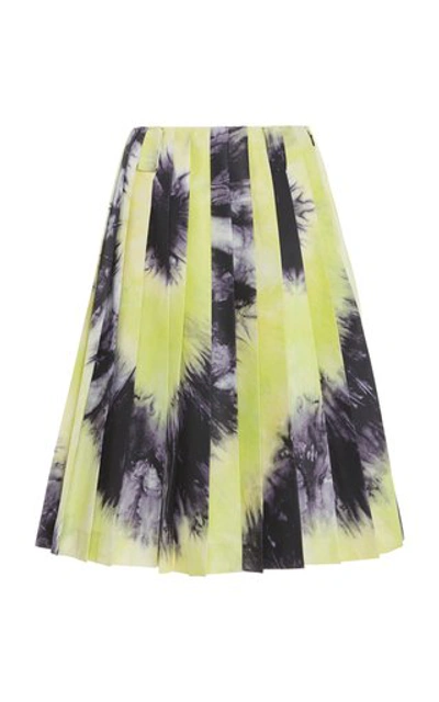 Shop Prada Tie-dye Pleated Silk-satin Skirt In Multi
