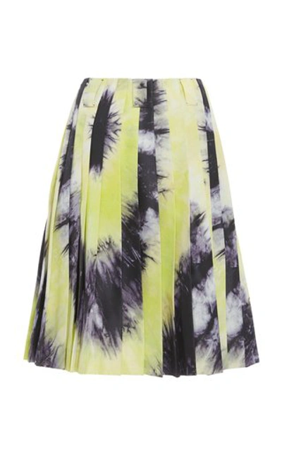 Shop Prada Tie-dye Pleated Silk-satin Skirt In Multi