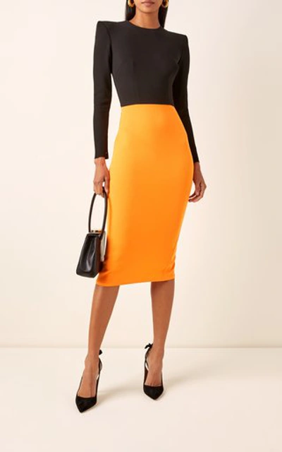 Shop Alex Perry Darley Two-tone Crepe Midi Dress In Orange