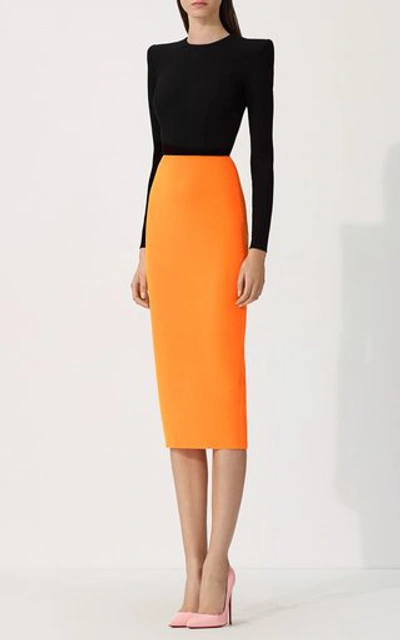 Shop Alex Perry Darley Two-tone Crepe Midi Dress In Orange