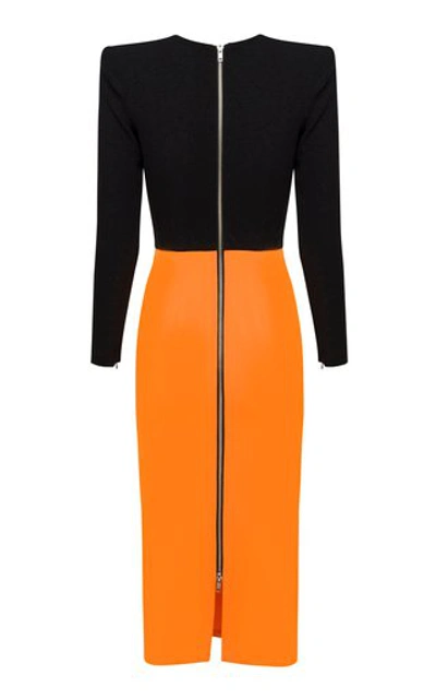 Shop Alex Perry Darley Two-tone Crepe Midi Dress In Orange